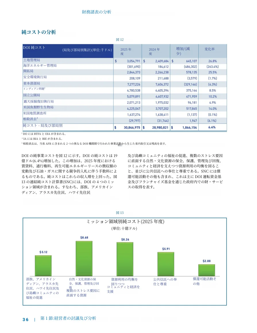 Reglyph 译文（带净成本表格和柱状图的财务报告页面）：表格的行名、表头、脚注和图表标签都翻成了日语。